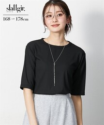 slattgir | 高身長 細リブクルーネック5分袖カットソートップス(トールサイズ)(Tシャツ/カットソー)