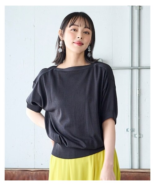 nissen（ニッセン）の「大きいサイズ ひんやりサマーニットボートネックドルマンニット（UVカット・接触冷感・遮熱）（ニット/セーター・レディース・ベイクドパープル/ミントグリーン/モカグレー/黒/ディープブルー・L/LL/3L/4L/5L/6L/8L/10L）」の9枚目の写真