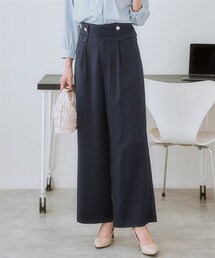 7days Life Styling | 【しわになりにくい・ストレッチ】ハイウエスト金ボタンパンツ（とろみシリーズ）<大きいサイズ有>(スラックス)