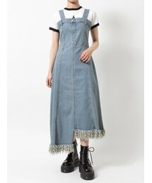 jouetie | アシメフリンジデニムジャンスカ(ジャンパースカート)