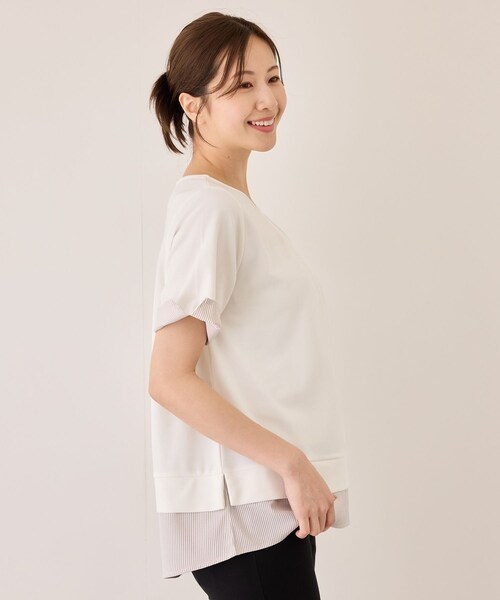 Jayro(ジャイロ)の「配色ストライプ半袖カットソー(Tシャツ/カットソー・レディース・チャコール/ベージュ系/ネイビー/ブルー系・M)」の13枚目の写真