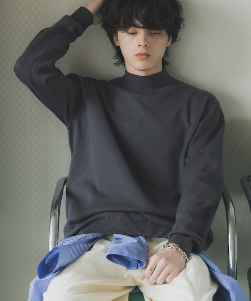 SENSE OF PLACE by URBAN RESEARCH（センスオブプレイスバイアーバンリサーチ）の「『一部WEB限定カラー』『洗濯可/毛玉防止』ストレッチモックネックニット（ニット/セーター・メンズ・IVORY/BLACK/NAVY/RED/BROWN/CHARCOAL/BEIGE/MINT/MUSTARD・M/L）」の3枚目の写真