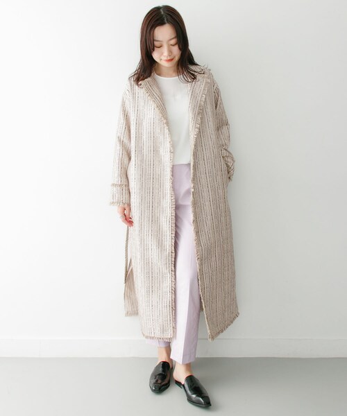 ITEMS URBANRESEARCH(アイテムズ アーバンリサーチ)の「KBF+ ラスティックフリンジコート∴(ノーカラージャケット・レディース・BEG STRIPE/NATURAL/L.BROWN・one)」の19枚目の写真