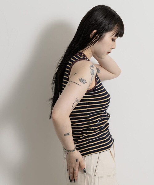 THE GOODLAND MARKET（ザグッドランドマーケット）の「&her　Border Tank（タンクトップ・レディース・GRAY/BROWN・FREE）」の13枚目の写真