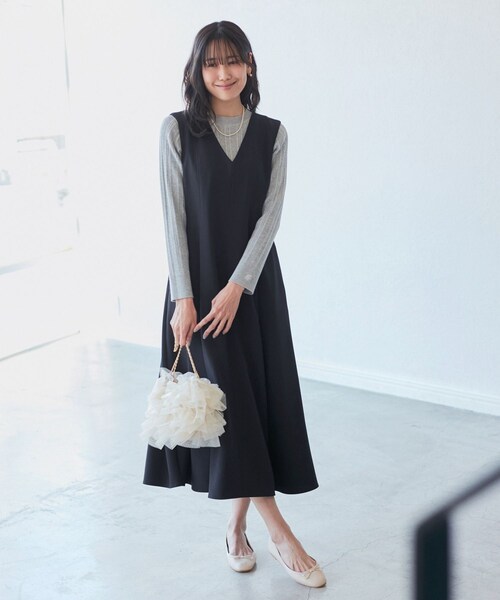 ROPE' PICNIC（ロペピクニック）の「【花粉ガード】クリアツイルジャンパースカート/セレモニー・通勤対応・セットアップ対応（ジャンパースカート・レディース・ライトグレー/キャメル系/ネイビー・36/38）」の20枚目の写真