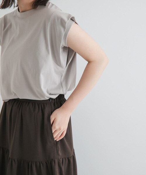 EKAL（エカル）の「T/Cプレーティング天竺フリルTシャツ（Tシャツ/カットソー・レディース・ライトグレージュ/アプリコット/Dブラウン・one）」の8枚目の写真