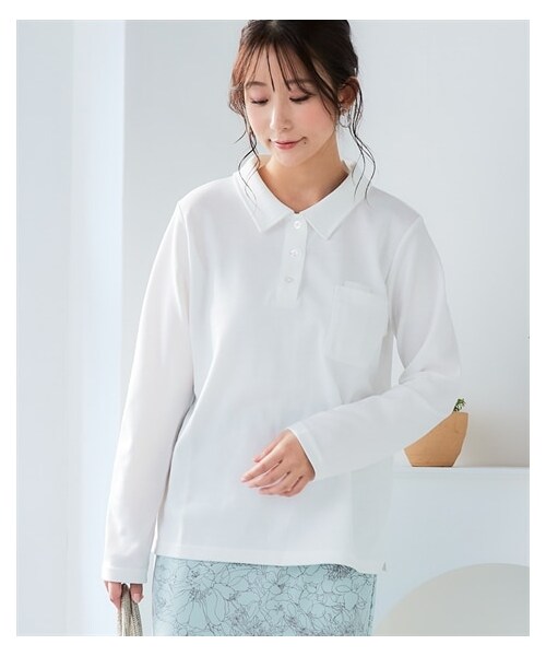 nissen（ニッセン）の「大きいサイズ　ペン差し長袖ポロシャツ（吸汗速乾・UVカット）＜大きいサイズ有＞（ポロシャツ・レディース・杢グレー/ネイビー/黒/オフホワイト・L/LL/3L/4L/5L/6L/8L/10L）」の18枚目の写真