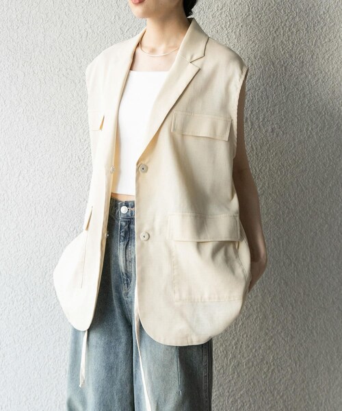 KBF（ケイビーエフ）の「ミリタリーシアーベスト（テーラードジャケット・レディース・D.BROWN/L.BEIGE/BISCUIT・one）」の20枚目の写真