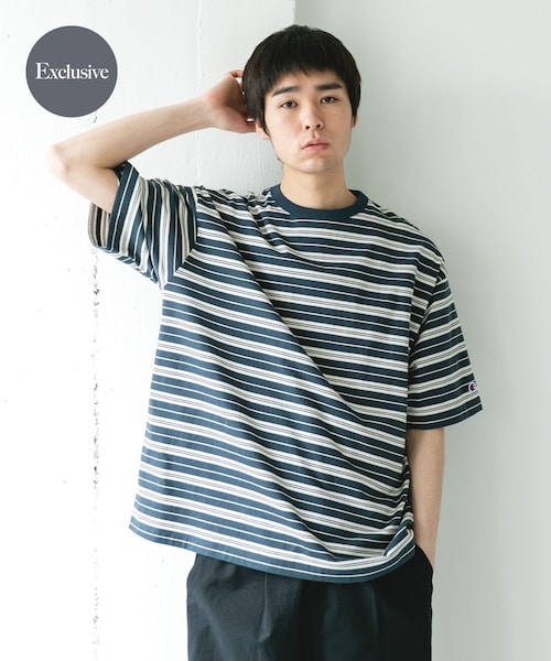 URBAN RESEARCH DOORS（アーバンリサーチドアーズ）の「『別注』CHAMPION×DOORS　BORDER T-SHIRTS（Tシャツ/カットソー・メンズ・NAVY/BEIGE/L.BROWN・M/L/XL）」の3枚目の写真