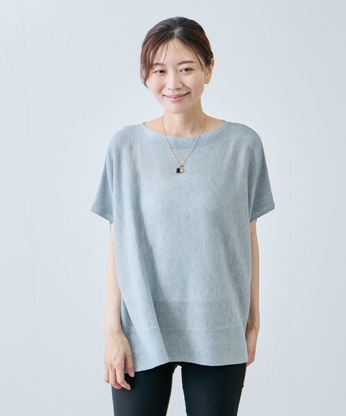 Jayro(ジャイロ)の「ボートネックフレンチスリーブプルオーバー(ニット/セーター・レディース・ブラック/グレー/ホワイト/ベージュ/グリーン/サックス/ピンク・F)」の8枚目の写真