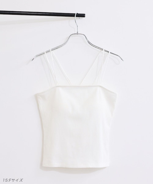VIS（ビス）の「【選べる着丈】カップ付きWストラップキャミソール【洗える】（キャミソール・レディース・ブラック/オフホワイト・F/FS）」の7枚目の写真