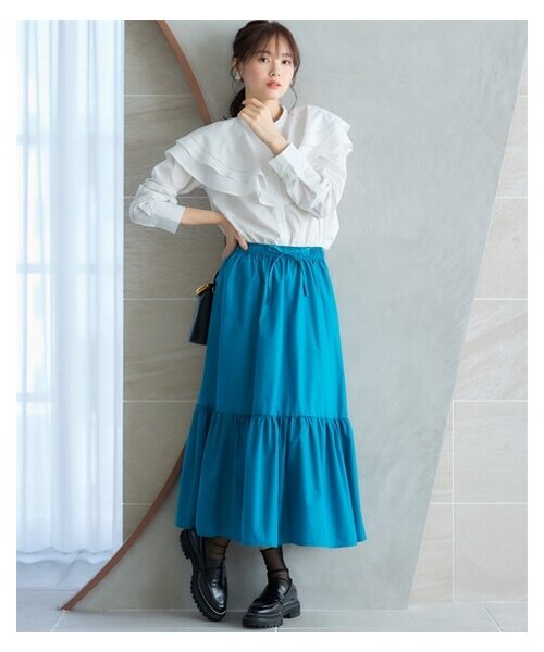 nissen（ニッセン）の「大きいサイズ　ギャザースカート　miclat（スカート・レディース・ブルーグリーン/黒・L/LL/3L/4L/5L/6L/8L/10L）」の15枚目の写真