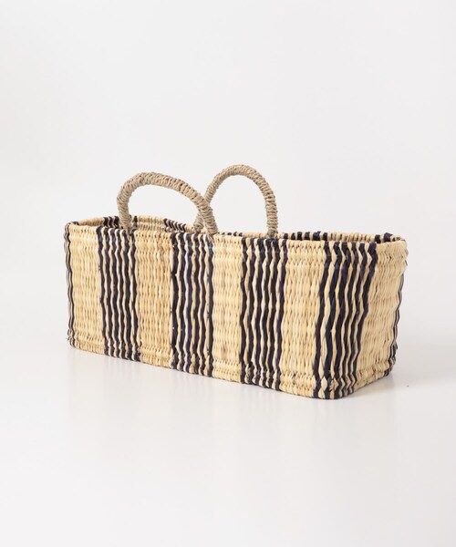 URBAN RESEARCH DOORS（アーバンリサーチドアーズ）の「アフリカンスクエア　ストロー横長カゴL ドームハンドル柄2（インテリア雑貨・メンズ・黒・L）」の4枚目の写真