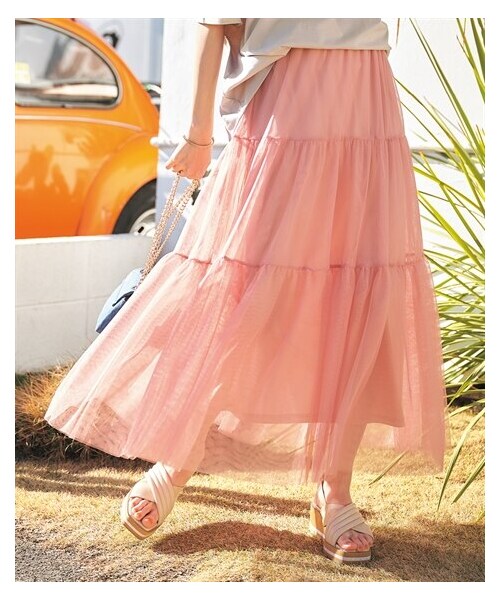 nissen（ニッセン）の「＜大きいサイズ＞ ティアードチュールスカート（スカート・レディース・黒/アイボリー/ベイクドピンク/ネイビー・L/LL/3L/4L/5L/6L/8L/10L）」の5枚目の写真