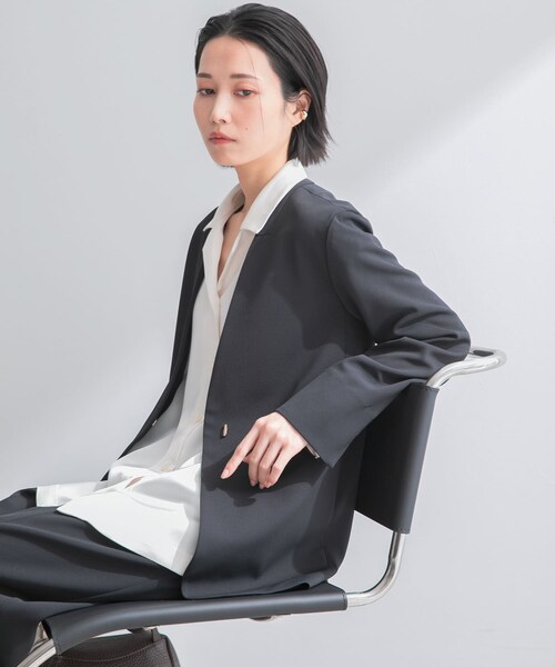 URBAN RESEARCH ROSSO（アーバンリサーチロッソ）の「ストレッチツイルノーカラージャケット（ノーカラージャケット・レディース・L.BEIGE/BLACK・36/38）」の11枚目の写真