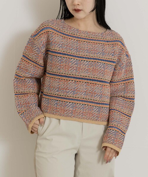 THE GOODLAND MARKET（ザグッドランドマーケット）の「米富繊維　MADRAS EYELET TWEED PULLOVER（ニット/セーター・レディース・24ORANGE/62BLUE・FREE）」の3枚目の写真