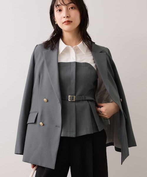 VIS（ビス）の「【美easy】コンフォート金ボタンジャケット/イージーケア・UVケア・セットアップ対応（テーラードジャケット・レディース・グレー/ベージュ/ライトグリーン/ネイビー・L/M/S）」の21枚目の写真