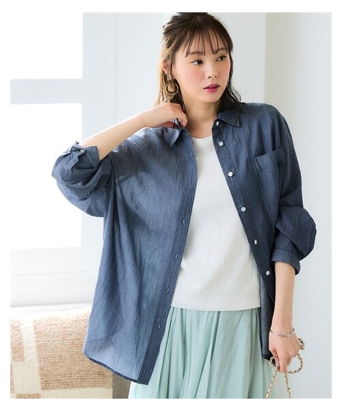 nissen（ニッセン）の「＜大きいサイズ＞シアーデニムゆるシルエットシャツ（シャツ/ブラウス・レディース・ライトブルー/インディゴブルー・L~LL/3L~4L/5L~6L/8L/10L）」の7枚目の写真