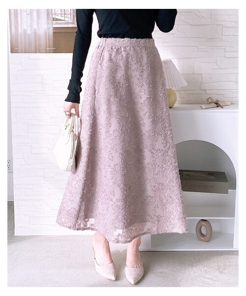 nissen（ニッセン）の「フリンジジャガード　フレアスカート（スカート・レディース・オフホワイト/モカ/黒・M/L/LL）」の9枚目の写真