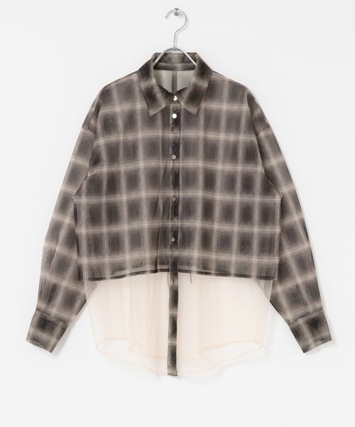 KBF（ケイビーエフ）の「チュールレイヤードシャツ（シャツ/ブラウス・レディース・GRYck×GRY/PINK×GRAY/BRN×BLUE/BRNck×BEG・one）」の12枚目の写真