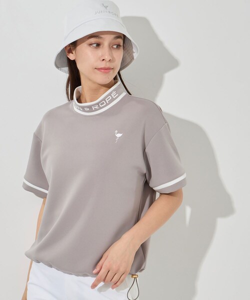 ROPE'（ロペ）の「ダンボールニット5分袖配色プルオーバー/セットアップ対応・UV・接触冷感（Tシャツ/カットソー・レディース・ブラウン/モスグリーン/サックス・L/M/S）」の6枚目の写真