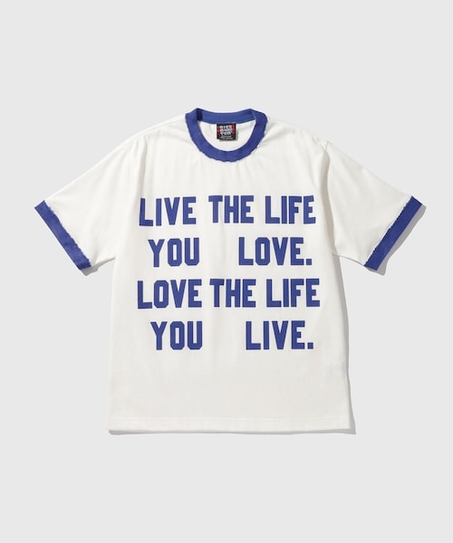 ADAM ET ROPE'(アダムエロペ)の「【RICE NINE TEN/ライス ナイン テン】HAND PRINT RINGER T-SHIRT(Tシャツ/カットソー・メンズ・グレー/ホワイト/クリーム・1/2)」の2枚目の写真