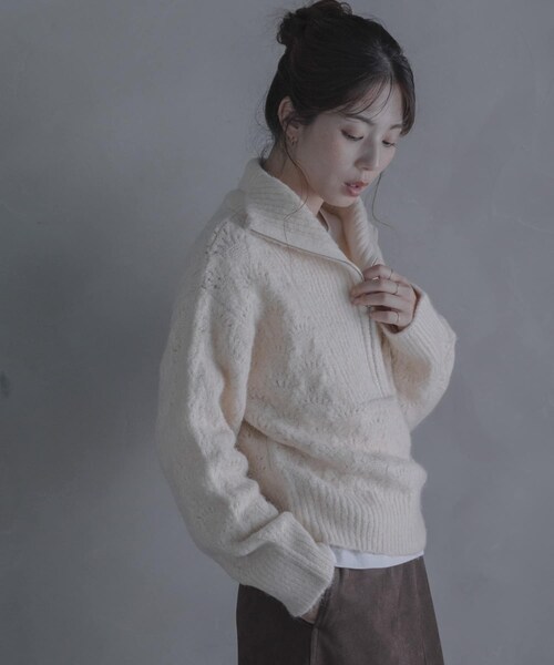 URBAN RESEARCH Sonny Label（アーバンリサーチサニーレーベル）の「ハーフZIPシャギーニットプルオーバー（ニット/セーター・レディース・オフ/グレー/グリーン・Free）」の8枚目の写真
