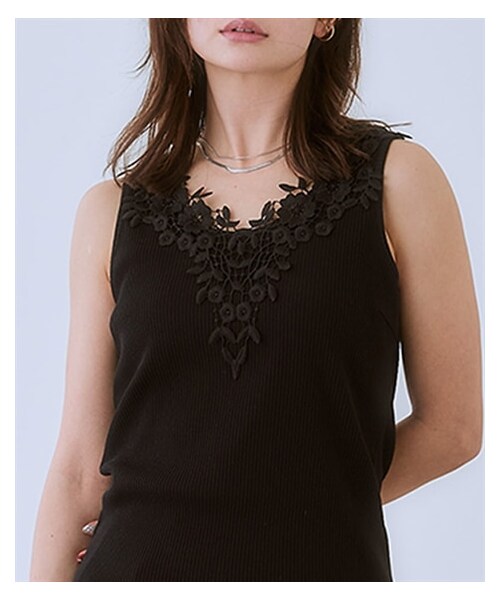 nissen（ニッセン）の「＜大きいサイズ＞ フラワーレースデザイン綿混タンクトップ（キャミソール・レディース・オフホワイト/黒・L/LL/3L/4L/5L/6L/8L/10L）」の7枚目の写真