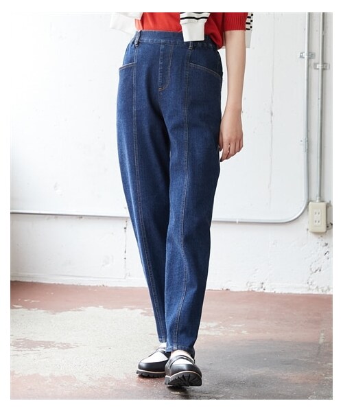 nissen（ニッセン）の「大きいサイズ テーパードストレッチデニムパンツ（ゆったりヒップ）（パンツ・レディース・ウオッシュドブルー(ケミカル)/インディゴブルー/ブラック系(ケミカル)・L/LL/3L/4L/5L/6L/8L/10L）」の14枚目の写真