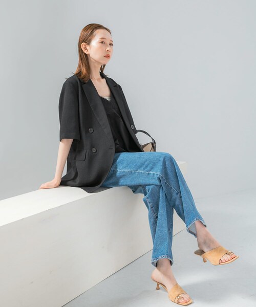 URBAN RESEARCH ROSSO（アーバンリサーチロッソ）の「防シワ リネンライクハーフスリーブジャケット（テーラードジャケット・レディース・L.BEIGE/BLACK・36/38）」の7枚目の写真