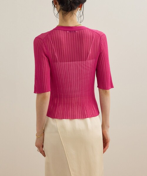 ROPE'（ロペ）の「シアーリブカーディガン/洗える（カーディガン/ボレロ・レディース・ブラック/ホワイト/ピンク・F）」の21枚目の写真