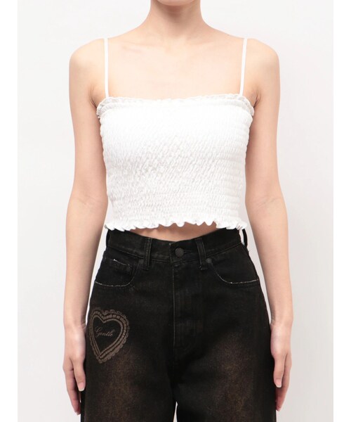 EMODA（エモダ）の「シャーリングクロップキャミソール（キャミソール・レディース・ホワイト/ブラック/ピンク/グリーン/ブルー/ライトミックス・F）」の7枚目の写真