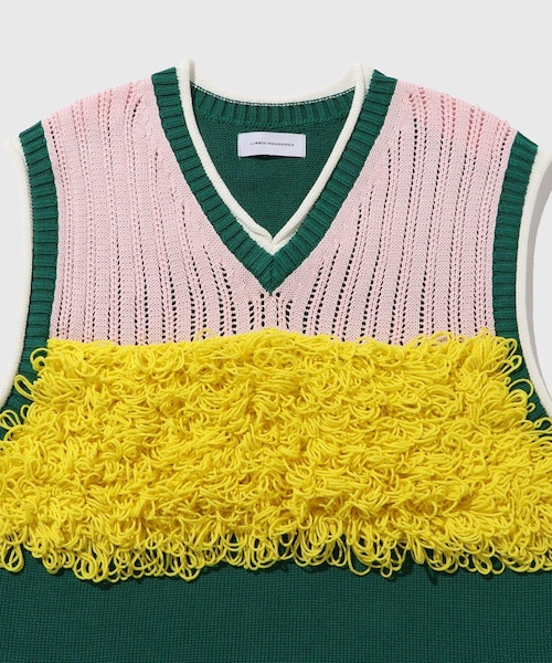 ADAM ET ROPE'(アダムエロペ)の「【LIBRIO MENDONCA/リブリオ メンドンサ】KNIT MOP VEST(ベスト・メンズ・ブラック/グリーン・F)」の4枚目の写真