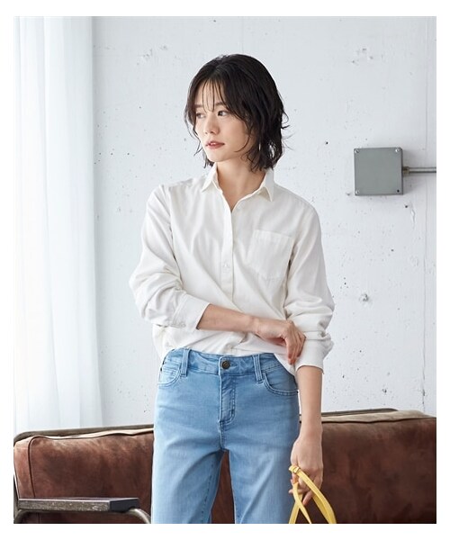 nissen（ニッセン）の「＜大きいサイズ＞綿１００％柔らかオックスフォードシャツ（シャツ/ブラウス・レディース・ラベンダー系チェック/ベージュ系マルチストライプ/黒系チェック/黒×オフホワイトストライプ/ネイビー系ブロックチェック/オフホワイト(ネット限定)/ピンク系ギンガムチェック(24春用)・L/LL/3L/4L/5L/6L/8L/10L）」の13枚目の写真