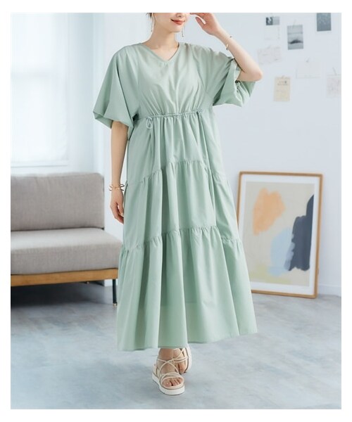 nissen（ニッセン）の「大きいサイズ ドロストギャザーバルーン袖ティアードワンピース（ワンピース・レディース・黒/セージグリーン/デニム・L/LL/3L/4L/5L/6L/8L/10L）」の16枚目の写真