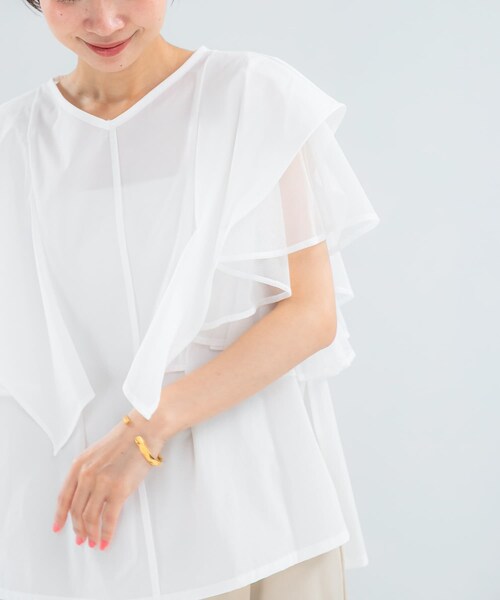 URBAN RESEARCH ROSSO（アーバンリサーチロッソ）の「ELENDEEK　MESH LAYERED SLEEVE BLOUSE（シャツ/ブラウス・レディース・O.WHT/BLK・Free）」の3枚目の写真