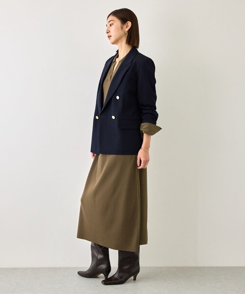 ROPE'（ロペ）の「【J'aDoRe・一部店舗限定サイズ】サテンコンビオープンカラーニットワンピース/イージーケア（ワンピース・レディース・ブラック/カーキ・F）」の10枚目の写真