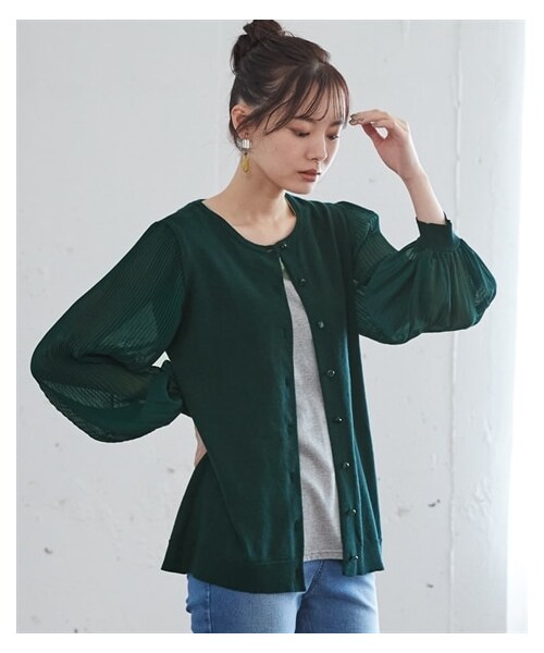 nissen（ニッセン）の「大きいサイズ袖シフォンデザインカーディガン（カーディガン/ボレロ・レディース・ネイビー/グリーン/黒・L/LL/3L/4L/5L/6L/8L/10L）」の11枚目の写真