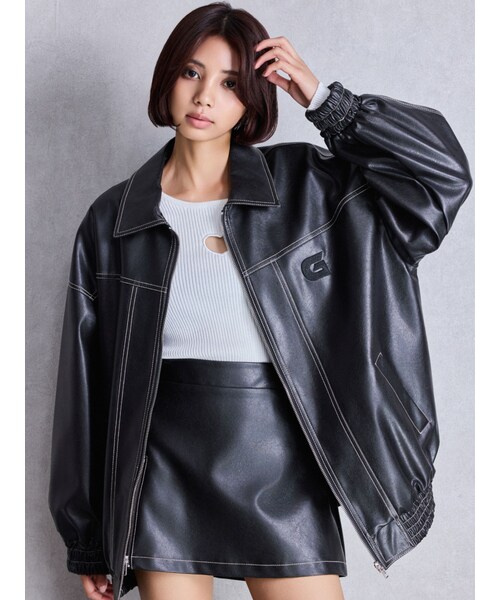 GYDA（ジェイダ）の「Gバックエンボスジャケット（ブルゾン・レディース・ブラック/ベージュ・F）」の2枚目の写真