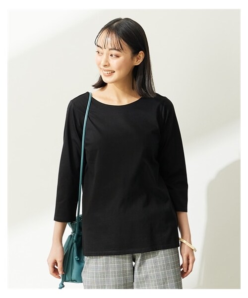 nissen（ニッセン）の「大きいサイズ【シルケット加工】ドライタッチボートネック7分袖Tシャツ（Tシャツ/カットソー・レディース・オフホワイト/黒/モカグレー・L/LL/3L/4L/5L/6L/8L/10L）」の13枚目の写真