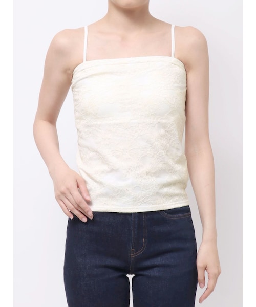 MERCURYDUO(マーキュリーデュオ)の「2WAYカップ付レースベアインナー(Tシャツ/カットソー・レディース・オフホワイト/ブラック・F)」の1枚目の写真