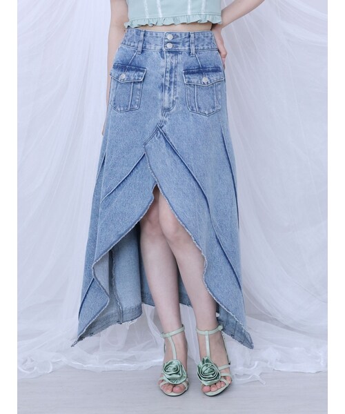 EATME（イートミー）の「FRONTスリットロングデニムスカート（デニムスカート・レディース・ブラック/アイスブルー・S/M）」の5枚目の写真