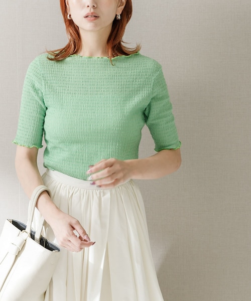 URBAN RESEARCH ROSSO（アーバンリサーチロッソ）の「シアー楊柳ボートネックプルオーバー（Tシャツ/カットソー・レディース・WHITE/GREEN/NAVY・FREE）」の2枚目の写真