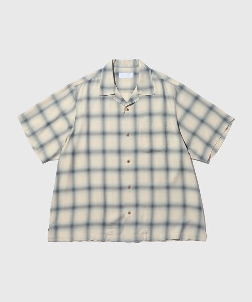 ADAM ET ROPE'（アダムエロペ）の「レーヨンオンブレチェックハーフスリーブオープンカラーシャツ（シャツ/ブラウス・メンズ・ブラック系/オフホワイト・L/M）」の4枚目の写真