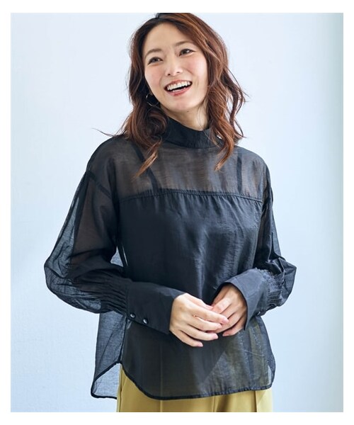 nissen（ニッセン）の「ハイネックシアーブラウス【OtonaSMILE】（シャツ/ブラウス・レディース・クリーム/黒・M/L/LL/3L/4L/5L/6L）」の5枚目の写真