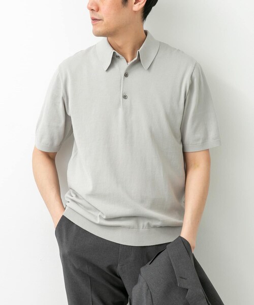 URBAN RESEARCH DOORS（アーバンリサーチドアーズ）の「LIFE STYLE TAILOR　ハイゲージ半袖ニットポロシャツ（シャツ/ブラウス・メンズ・IVORY/BLACK/NAVY BLUE/GRAY BROWN・M/L）」の7枚目の写真