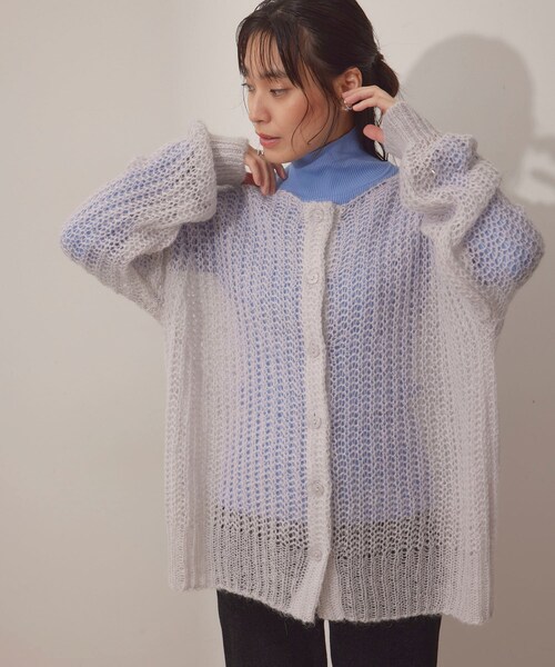 NERGY（ナージー）の「シアーモヘアニット2WAYカーディガン（カーディガン/ボレロ・レディース・ライトグレー/ダークブラウン/オレンジ・F）」の16枚目の写真