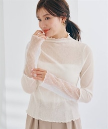 nissen | 袖ドットシアー切替プチハイネックカットソートップス(Tシャツ/カットソー)