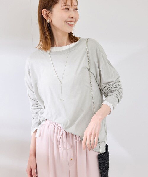 ROPE' PICNIC(ロペピクニック)の「シアーロングTシャツ(Tシャツ/カットソー・レディース・チャコール/ライトグレー/ホワイト/ピンク・38)」の3枚目の写真