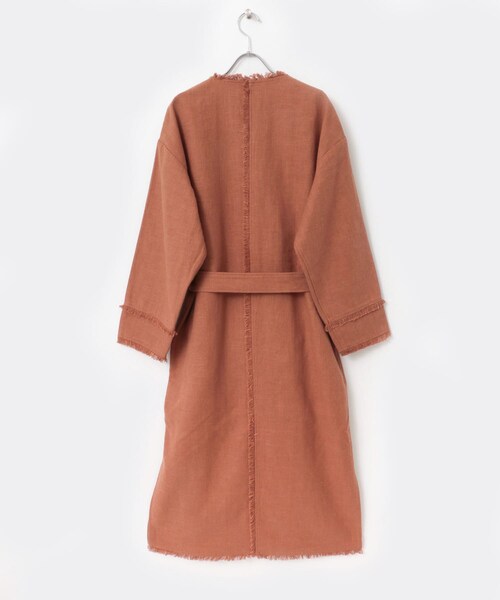 ITEMS URBANRESEARCH(アイテムズ アーバンリサーチ)の「KBF+ ラスティックフリンジコート∴(ノーカラージャケット・レディース・BEG STRIPE/NATURAL/L.BROWN・one)」の14枚目の写真
